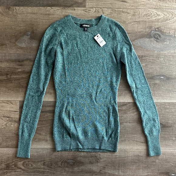 Express Sweaters - Express NWT Women's Heathered Teal Crew Neck Sweater